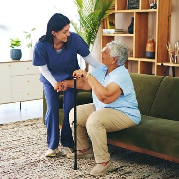 Caregiver speaking with patient