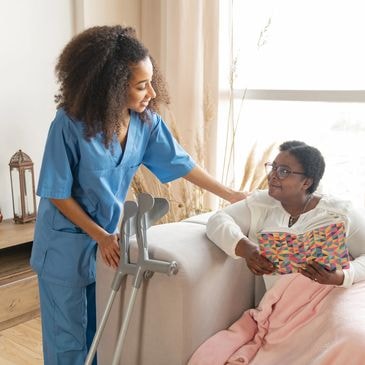 Caregiver consulting with senior at home